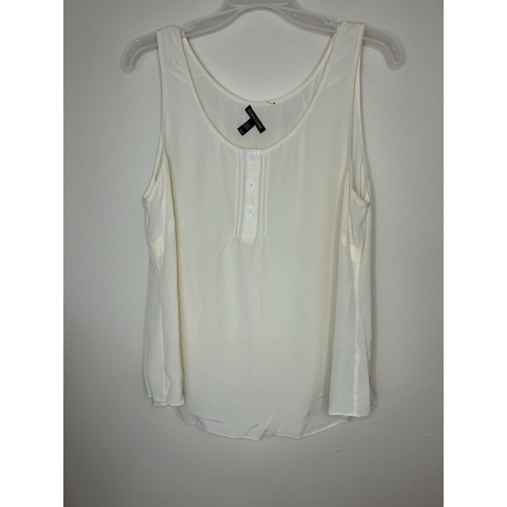 Eileen Fisher Cream Silk Georgette Crepe Tank 3 Button Size Medium Luxury Office